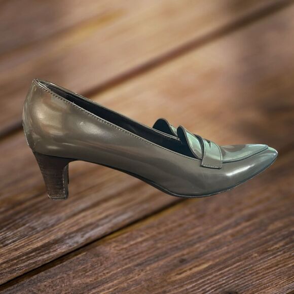 AGL Leather Olive Green Solid Dressy Office Heel Pumps EUR 40 US 10 - Picture 5 of 9